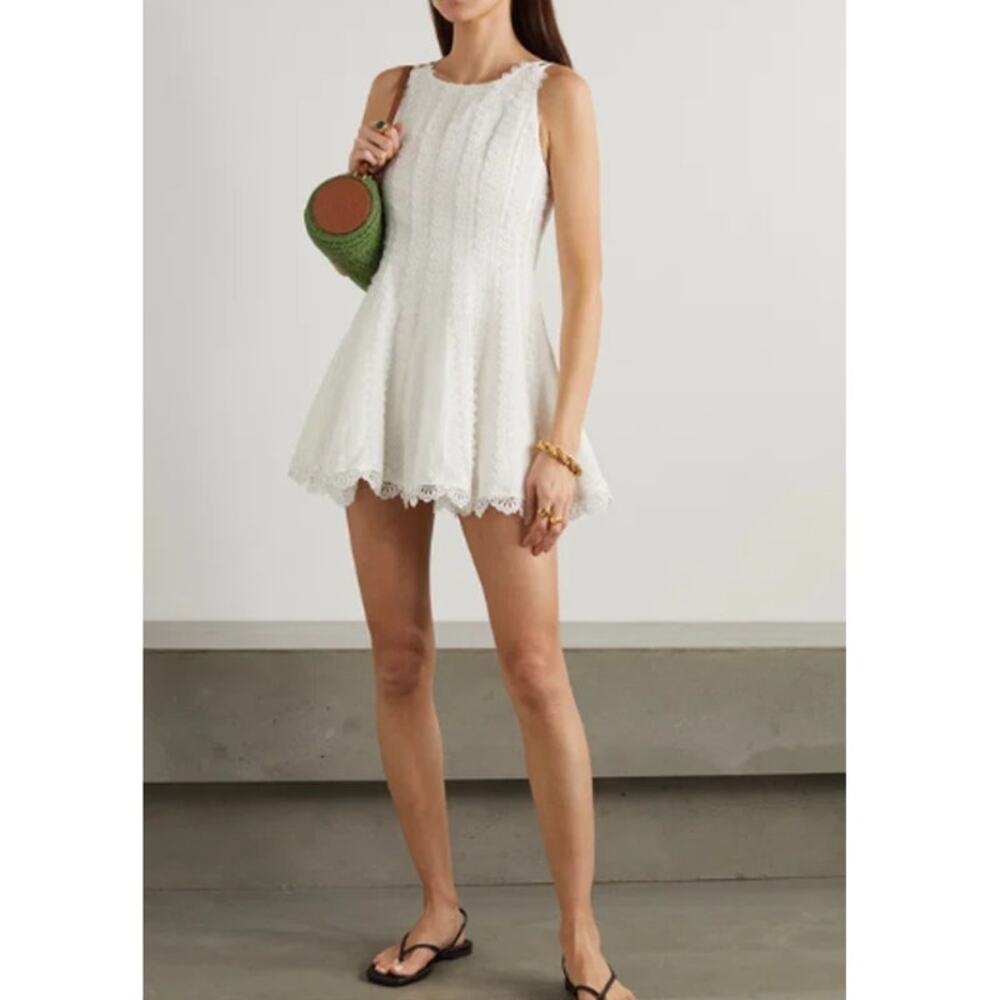 Waimari Dalila Corded Lace-Trimmed Linen Mini Dress White Medium NWOT